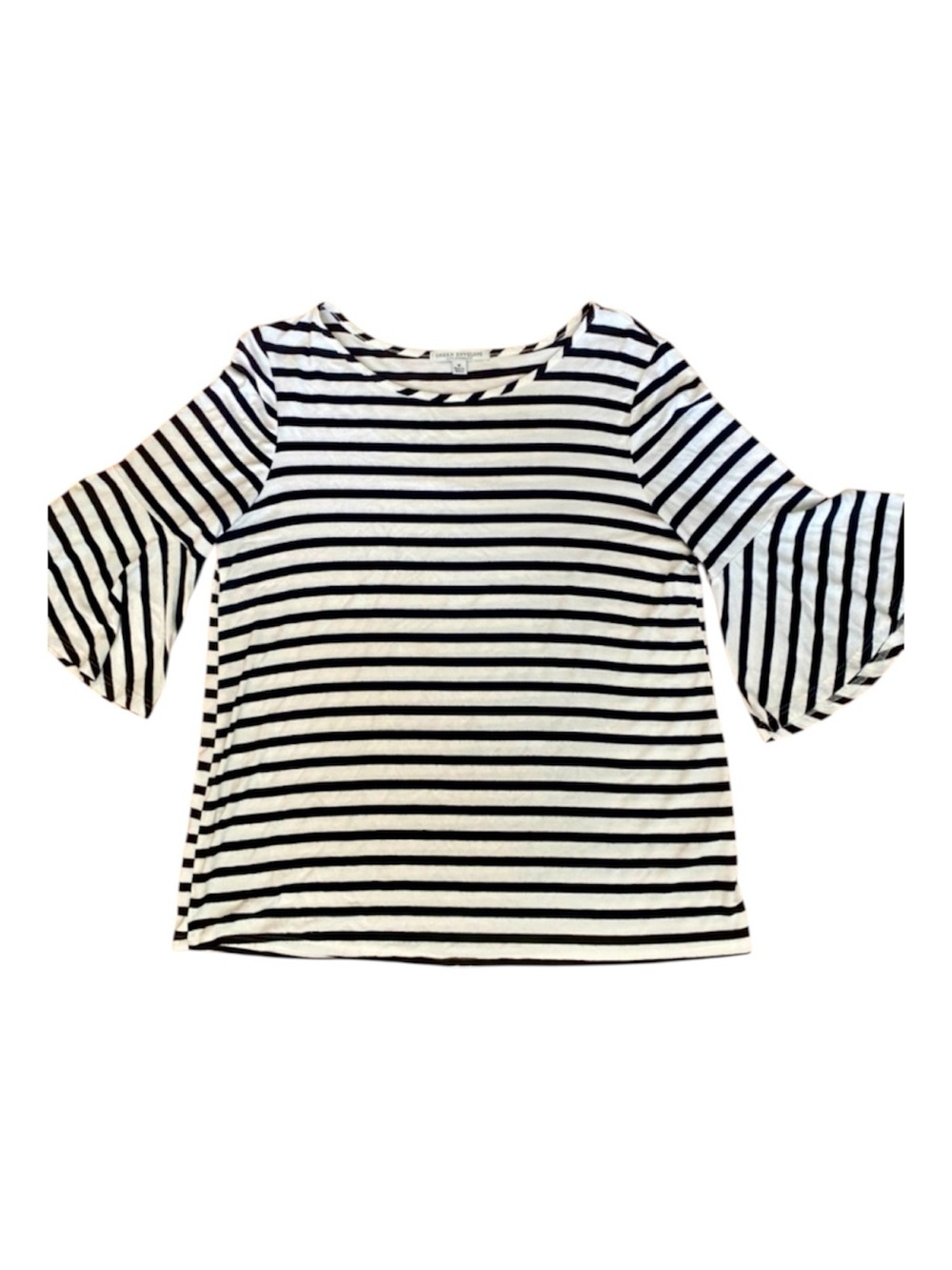 Green Envelope Black White Stripe Bell Sleeve Top Nautical French Girl M